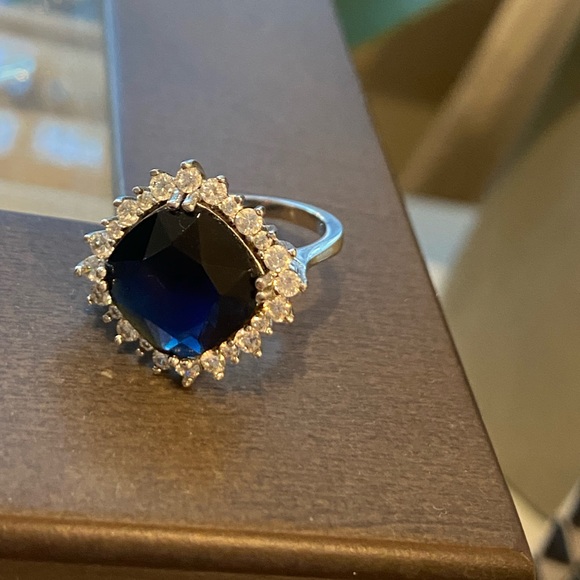 Sterling Silver Cubic Zirconia Blue Sapphire Ring - Picture 11 of 16